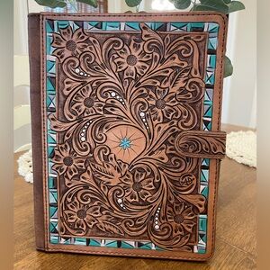 American Darling Brown and Turquoise Floral Tooled Wallet